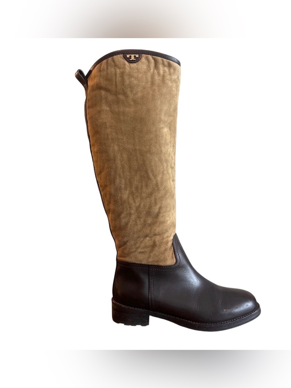 Tory Burch Kensington Shearling Suede Leather Riding Boots Brown 7.5